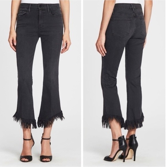 Frame Denim Denim - FRAME Denim Le Crop Mini Boot Shredded Raw Jeans in Washed Black